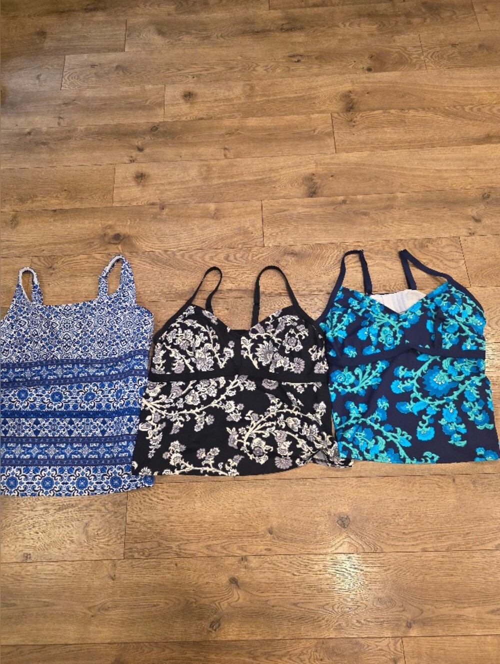 Lands End Women’s Blue Floral Tank Top Tankini Swim 18W 18DDD 18 Set Of 3